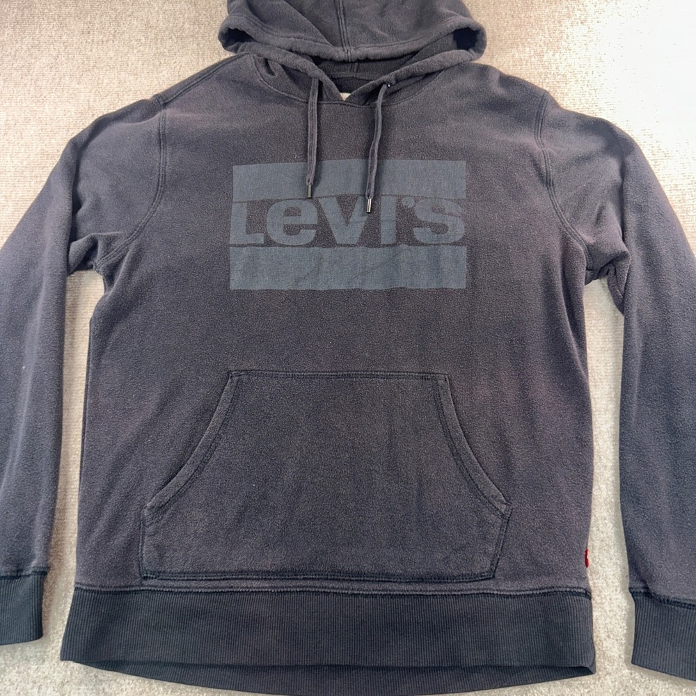 Levis Mens Graphic Hoodie Black Tonal Box Logo Fleece Sweatshirt Medium KEH-3LGL